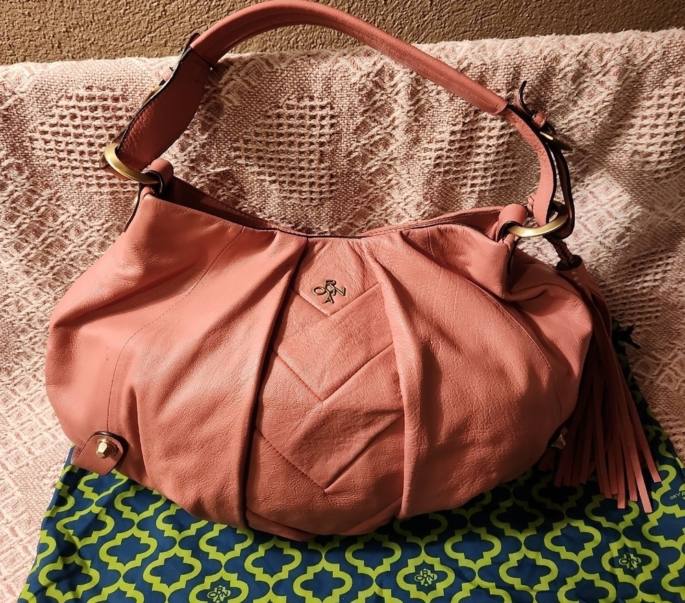 Oryany Rose Pink Leather Hobo Bag With Dustbag